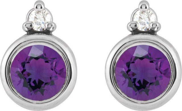 14K Gold Oval Natural Amethyst Accented Bezel-Set Earrings - White Gold - view 4