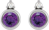 Platinum Oval Natural Amethyst Accented Bezel-Set Earrings - view 4