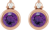14K Gold Oval Natural Amethyst Accented Bezel-Set Earrings - Rose Gold - view 4