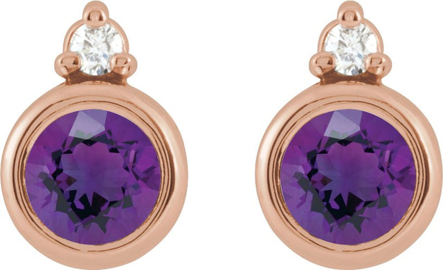 14K Gold Oval Natural Amethyst Accented Bezel-Set Earrings - Rose Gold - view 4