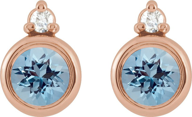 14K Gold Oval Natural Aquamarine Accented Bezel-Set Earrings - Rose Gold - view 4