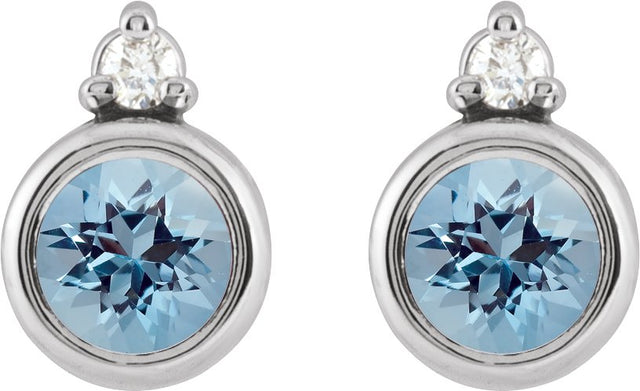 Platinum Oval Natural Aquamarine Accented Bezel-Set Earrings - view 4