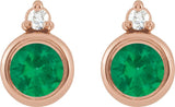 14K Gold Oval Natural Emerald Accented Bezel-Set Earrings - Rose Gold - view 4