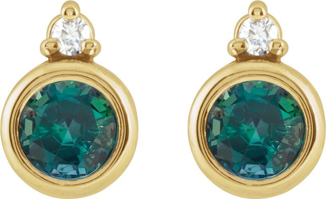 14K Gold Oval Lab-Grown Alexandrite Accented Bezel-Set Earrings - Yellow Gold - view 4