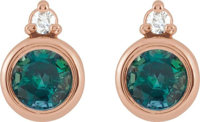 14K Gold Oval Lab-Grown Alexandrite Accented Bezel-Set Earrings - Rose Gold - view 4