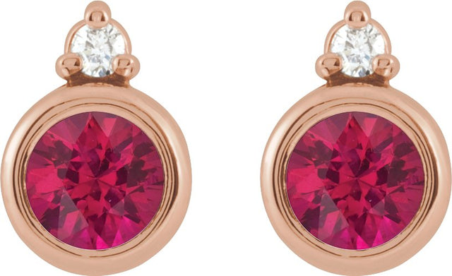 14K Gold Oval Lab-Grown Ruby Accented Bezel-Set Earrings - Rose Gold - view 4