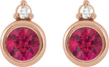 14K Gold Oval Natural Ruby Accented Bezel-Set Earrings - Rose Gold - view 4