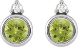 14K Gold Oval Natural Peridot Accented Bezel-Set Earrings - White Gold - view 4