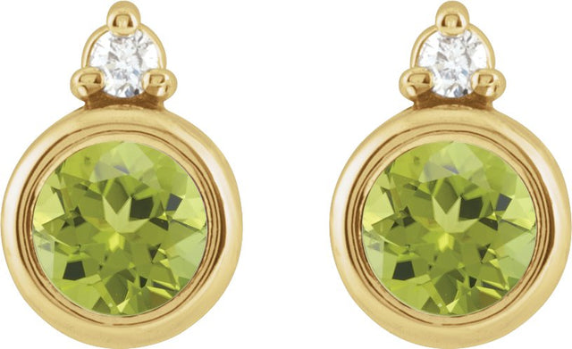 14K Gold Oval Natural Peridot Accented Bezel-Set Earrings - Yellow Gold - view 4