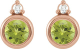 14K Gold Oval Natural Peridot Accented Bezel-Set Earrings - Rose Gold - view 4