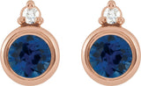 14K Gold Oval Natural Blue Sapphire Accented Bezel-Set Earrings - Rose Gold - view 4