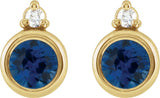14K Gold Oval Lab-Grown Blue Sapphire Accented Bezel-Set Earrings - Yellow Gold - view 4