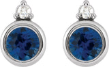 14K Gold Oval Lab-Grown Blue Sapphire Accented Bezel-Set Earrings - White Gold - view 4