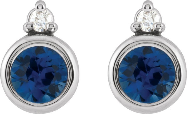 14K Gold Oval Natural Blue Sapphire Accented Bezel-Set Earrings - White Gold - view 4