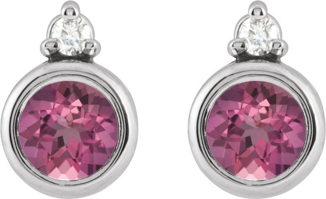 14K Gold Oval Natural Pink Tourmaline Accented Bezel-Set Earrings - White Gold - view 4