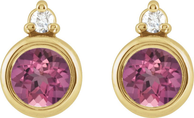 14K Gold Oval Natural Pink Tourmaline Accented Bezel-Set Earrings - Yellow Gold - view 4