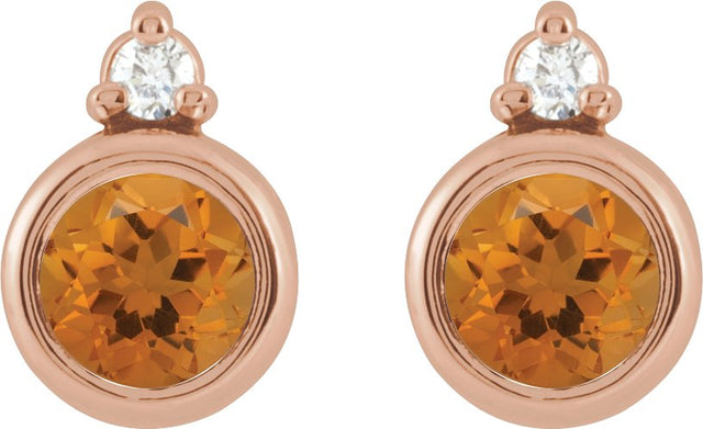 14K Gold Oval Natural Citrine Accented Bezel-Set Earrings - Rose Gold - view 4