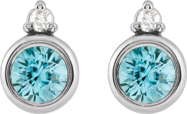 Platinum Oval Natural Blue Zircon Accented Bezel-Set Earrings - view 4