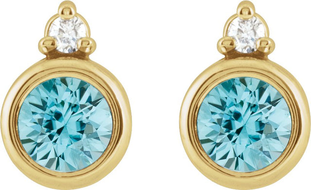 14K Gold Oval Natural Blue Zircon Accented Bezel-Set Earrings - Yellow Gold - view 4