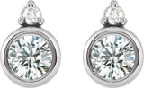 14K Gold Oval Natural White Sapphire Accented Bezel-Set Earrings - White Gold - view 4