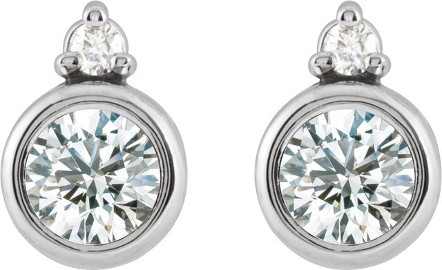 14K Gold Oval Natural White Sapphire Accented Bezel-Set Earrings - White Gold - view 4