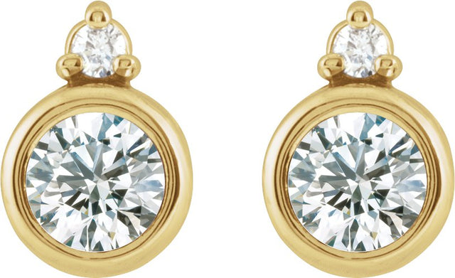 14K Gold Oval Natural White Sapphire Accented Bezel-Set Earrings - Yellow Gold - view 4