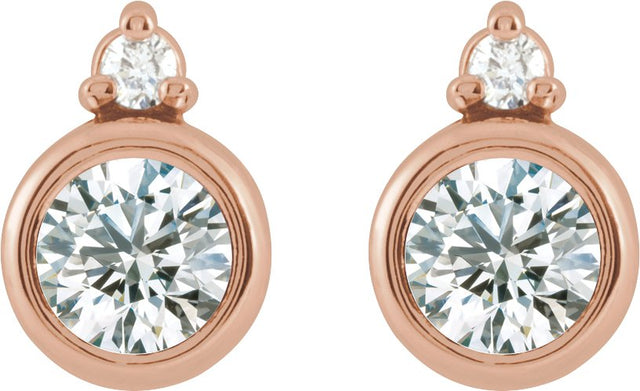 14K Gold Round Natural Diamond Accented Bezel-Set Earrings – 4mm Stones - Rose Gold - view 4
