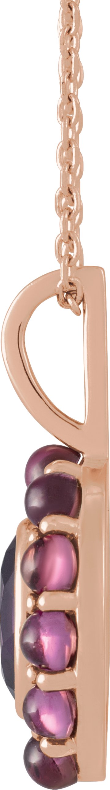 14K Gold Oval Natural Amethyst & Natural Rhodolite Garnet Cabochon Halo-Style Necklace or Pendant - Rose Gold - view 2