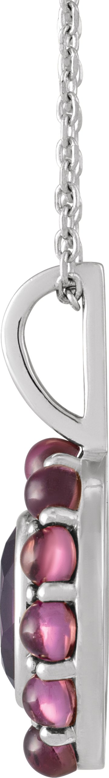 14K Gold Oval Natural Amethyst & Natural Rhodolite Garnet Cabochon Halo-Style Necklace or Pendant - White Gold - view 2