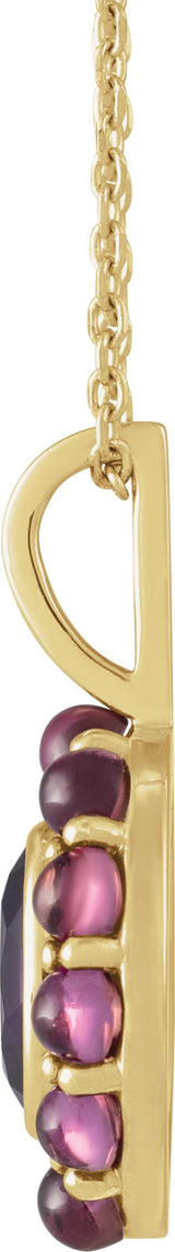14K Gold Oval Natural Amethyst & Natural Rhodolite Garnet Cabochon Halo-Style Necklace or Pendant - Yellow Gold - view 2
