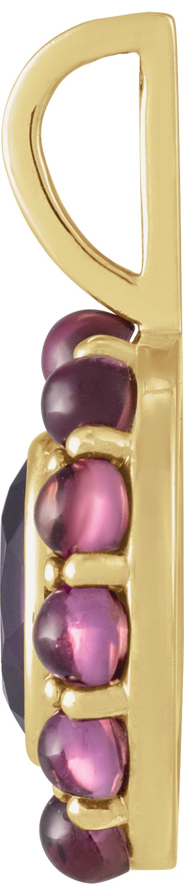 14K Gold Oval Natural Amethyst & Natural Rhodolite Garnet Cabochon Halo-Style Necklace or Pendant - Yellow Gold - view 2