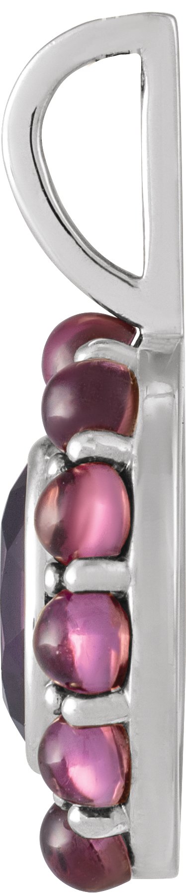 14K Gold Oval Natural Amethyst & Natural Rhodolite Garnet Cabochon Halo-Style Necklace or Pendant - White Gold - view 2