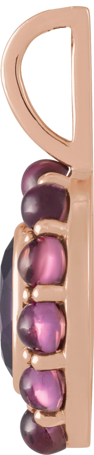 14K Gold Oval Natural Amethyst & Natural Rhodolite Garnet Cabochon Halo-Style Necklace or Pendant - Rose Gold - view 2