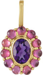 14K Gold Oval Natural Amethyst & Natural Rhodolite Garnet Cabochon Halo-Style Necklace or Pendant - Yellow Gold