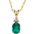 14K Gold Oval Natural Emerald & Natural Diamond Accented Necklace