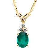 14K Gold Oval Natural Emerald & Natural Diamond Accented Necklace