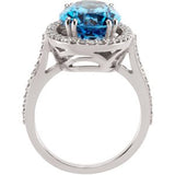 14K Gold Oval Natural Swiss Blue Topaz & Natural Diamond Halo-Style Ring - view 2