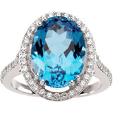 14K Gold Oval Natural Swiss Blue Topaz & Natural Diamond Halo-Style Ring - view 4
