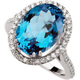 14K Gold Oval Natural Swiss Blue Topaz & Natural Diamond Halo-Style Ring - view 5