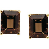 14K Gold Natural Smoky Quartz Emerald 4-Prong Scroll Setting Stud Earrings - view 2