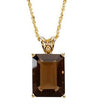 14K Gold Emerald Natural Smoky Quartz Solitaire Necklace