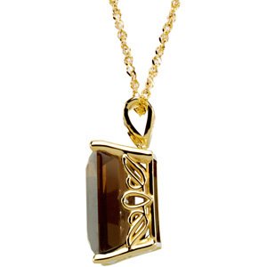 14K Gold Emerald Natural Smoky Quartz Solitaire Necklace - view 2