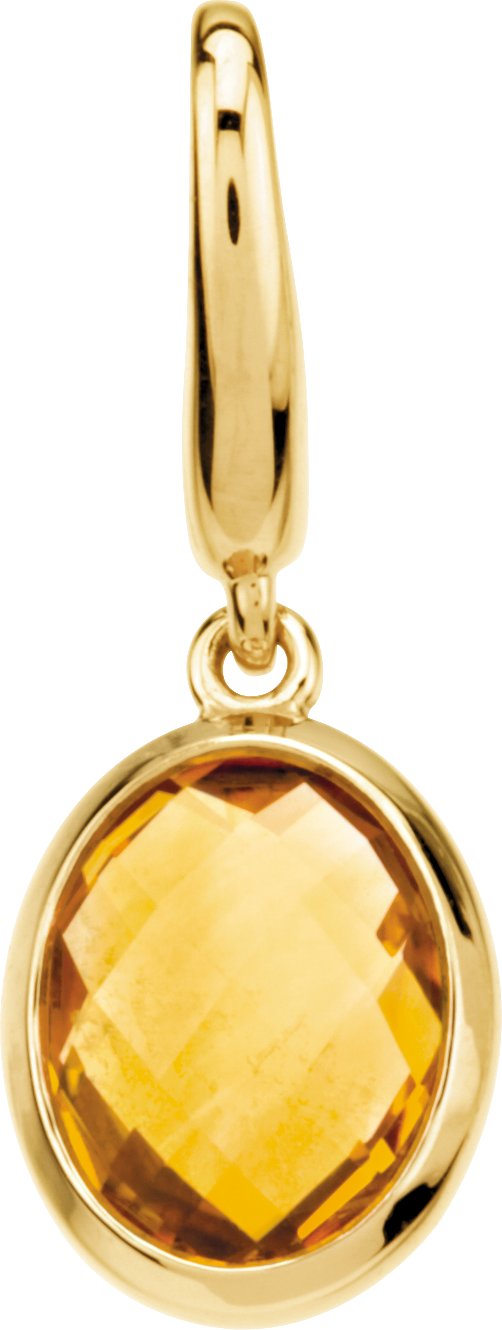 14K Gold Oval Natural Citrine Solitaire Pendant