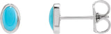 14K Gold Natural Turquoise Oval Bezel-Set Cabochon Earrings - White Gold