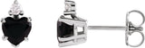 14K Gold Natural Black Onyx & Natural Diamond Accented Heart Earrings - White Gold