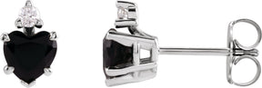 Platinum Natural Black Onyx & Natural Diamond Accented Heart Earrings