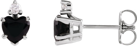 Platinum Natural Black Onyx & Natural Diamond Accented Heart Earrings
