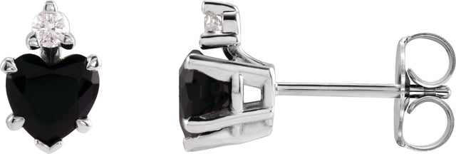 Platinum Natural Black Onyx & Natural Diamond Accented Heart Earrings