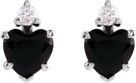 Platinum Natural Black Onyx & Natural Diamond Accented Heart Earrings - view 2