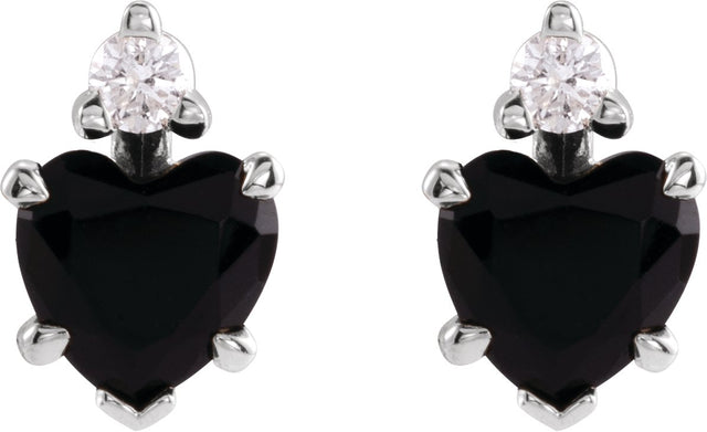 Platinum Natural Black Onyx & Natural Diamond Accented Heart Earrings - view 2